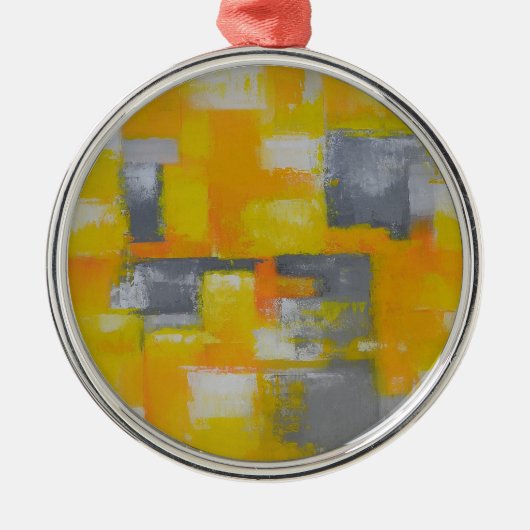 grijs geel wit abstract kunstschilderij metalen ornament (Voorkant)