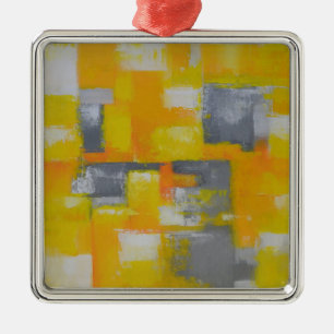 grijs geel wit abstract kunstschilderij metalen ornament