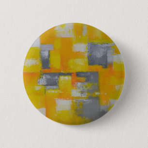 grijs geel wit abstract kunstschilderij ronde button 5,7 cm