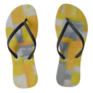 grijs geel wit abstract kunstschilderij teenslippers