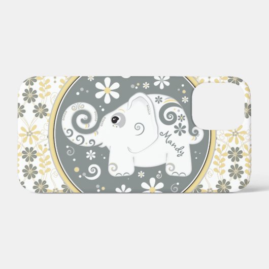 Grijs Geel Wit Olifant Bloemen Case-Mate iPhone Case (Achterkant (horizontaal))