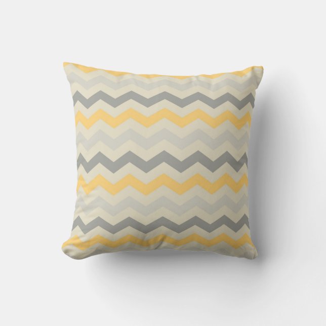 Grijs gele chevron zigzag patroon kussen (Voorkant)