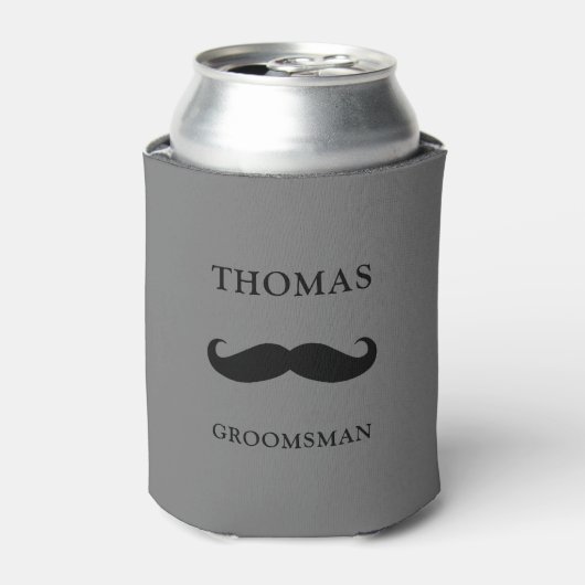 grijs gepersonaliseerde naam snor Groomsman Blikjeskoeler (Blikje Voorkant)