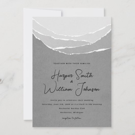 grijs gescheurd papier bergt bruiloft in kaart (Voorkant)