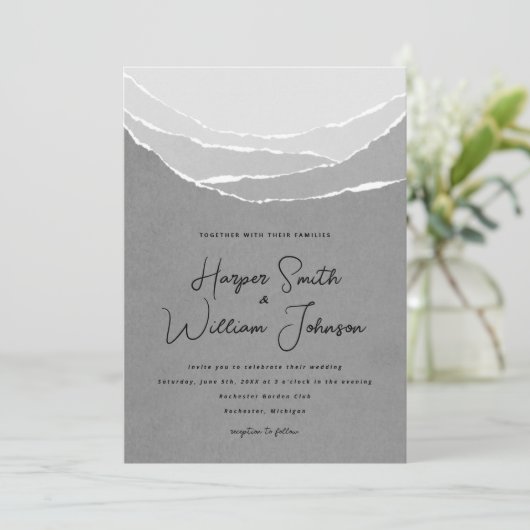 grijs gescheurd papier bergt bruiloft in kaart (Staand voorkant)