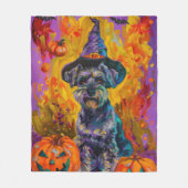 Grijs geschoren Schnauzer-hond Halloween Heks en P Fleece Deken (Voorkant)