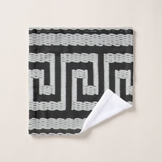 Grijs gestikt-look Griekse Key Designer Bad Handdoek (Wasdoekje)