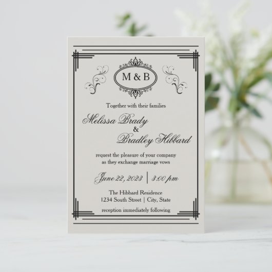 Grijs gevoerd Lijst - 3x5 bruiloft uitnodiging (Staand voorkant)