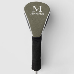 Grijs geweven leer Monogram Gepersonaliseerde Naam Golfheadcover