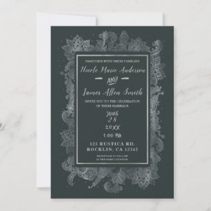 Grijs & Glanzend Zilveren Elegante Bloemen Bruilof Kaart