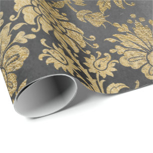 Grijs Goud Bloemen Royal Cottage Damask Graphite Cadeaupapier