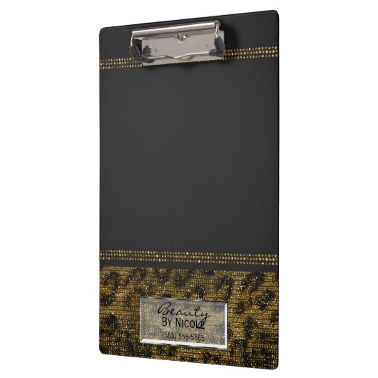 Grijs & Goud Cheetah Leopard Glam gepersonaliseerd Klembord (Links)