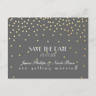 Grijs & Goud Folie Stippen Save The Date Postkaart Aankondigingskaart