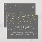 Grijs & Goud Folie Stippen Save The Date Postkaart Aankondigingskaart (Voorkant / Achterkant)