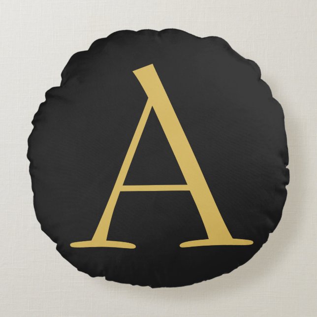 Grijs Goud Kleur Monogram Professioneel Rond Kussen (Voorkant)