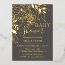 Grijs & Goud Moderne Bloemenkleuren Baby Shower