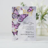 Grijs Goud Paarse Vlinder Elegante Bruiloft Feest Bedankkaart (Staand voorkant)