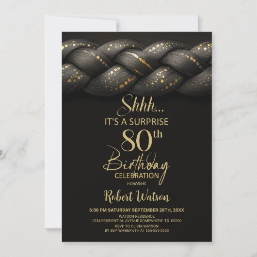 Grijs Goud Vlecht Verrassing 80ste Verjaardagsfees Kaart (Voorkant)