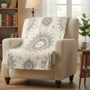 Grijs Gouden Mandala Patroon Monogram Sherpa Deken