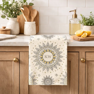 Grijs Gouden Mandala Patroon Monogram Theedoek