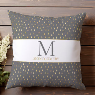 Grijs Gouden Regendruppel Modern Modieus Monogram Kussen