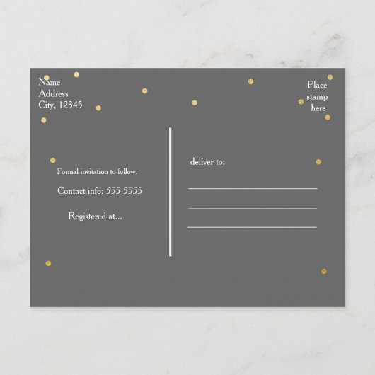 Grijs & Goudfolie Stippen Sla het datum Briefkaart (Achterkant)