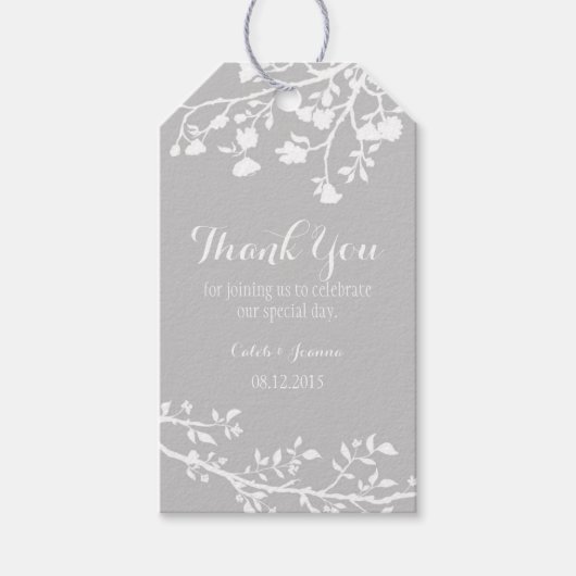 Grijs Grijs Modern Flower Wedding Dank u Labels Cadeaulabel (Voorkant)