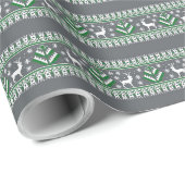 Grijs Groen en Wit Fair Isle Kerstmis Cadeaupapier (Rol Hoek)