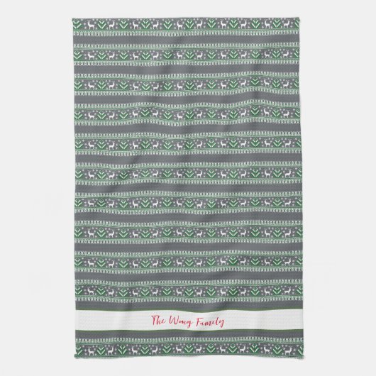 Grijs Groen en Wit Fair Isle Kerstmis Theedoek (Verticaal)