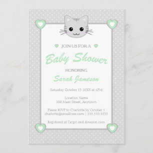 Grijs groen neutraal Baby shower van de Kawaii Cat Kaart