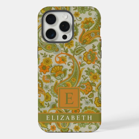 Grijs Groen Sinaasappel Geel Paisley iPhone Hoesje (Achterkant)