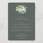 Grijs Groen Snowberry+Eucalyptus 3 Cursus Bruiloft Menu (Voorkant)