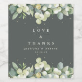Grijs-Groen Snowberry+Eucalyptus Winter Bruiloft Wijn Etiket (Enkel label)