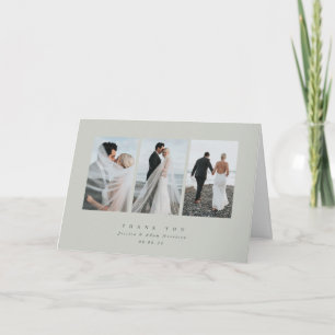 Grijs-Groene Elegante Minimale Drievoudige Fotobru Bedankkaart
