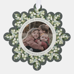 Grijs-groene Sneeuwbes+Groenblijvende Kerst Papier Ornament Kaart