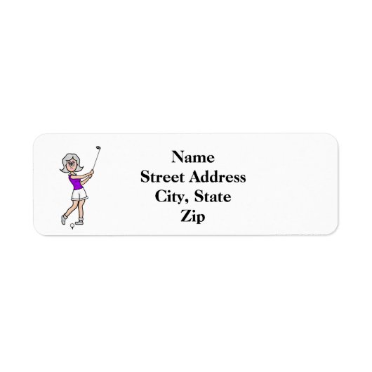 Grijs Haar Vrouw Golfer Retouradres Label (Voorkant)