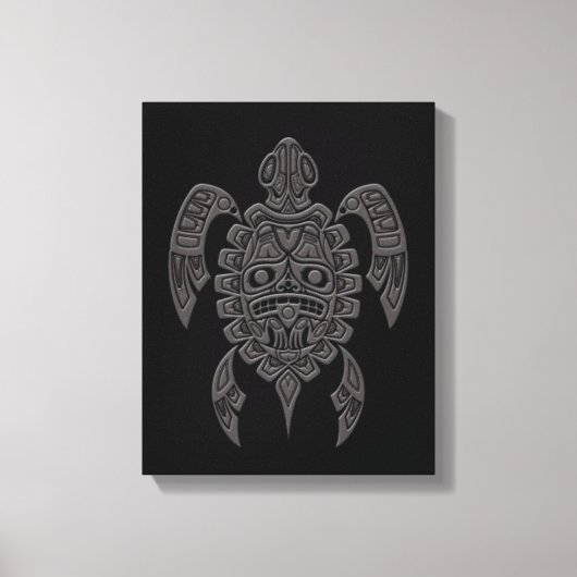 Grijs Haida Spirit Zee Schildpad op Zwart Canvas Afdruk (Voorkant)