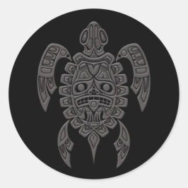 Grijs Haida Spirit Zee Schildpad op Zwart Ronde Sticker