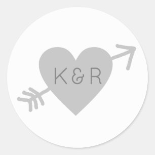 grijs hart met pijl, liefde ronde sticker