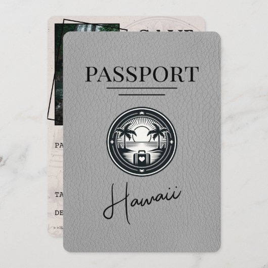 Grijs Hawaii paspoort Bewaar de datum Save The Date (Voorkant / Achterkant)
