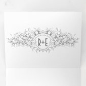 grijs heraldisch kam, initialen bruiloft drieluik uitnodiging (Binnenzijde eerst)