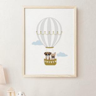 Grijs Hete Luchtballon Puppies Kwekerij Decor Post Poster