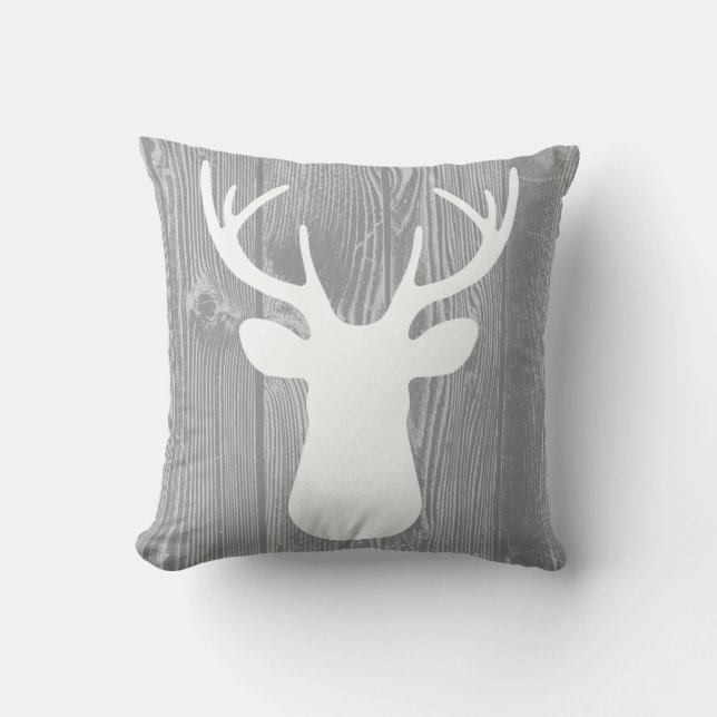 Grijs hout Deer Pillow Kussen (Voorkant)