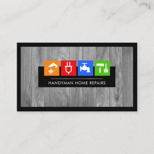 Grijs Hout Laag Handyman Gereedschap Visitekaartje (Voorkant)