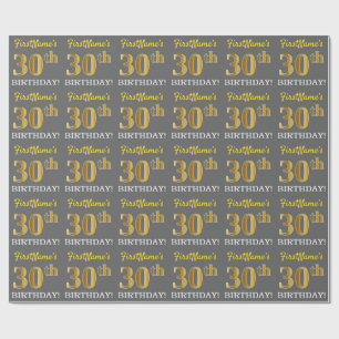 Grijs, Imitatie Goud look "30e VERJAARDAG" Cadeaupapier