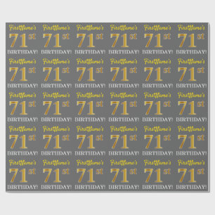 Grijs, Imitatie Goud look "71e VERJAARDAG" Cadeaupapier