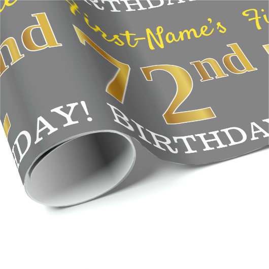 Grijs, Imitatie Goud look "72e VERJAARDAG" Cadeaupapier (Rol Hoek)