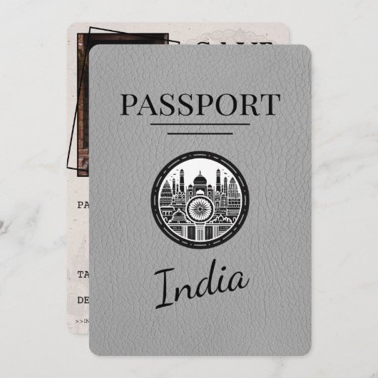 Grijs Indiaas paspoort Bewaar de datum Save The Date (Voorkant / Achterkant)