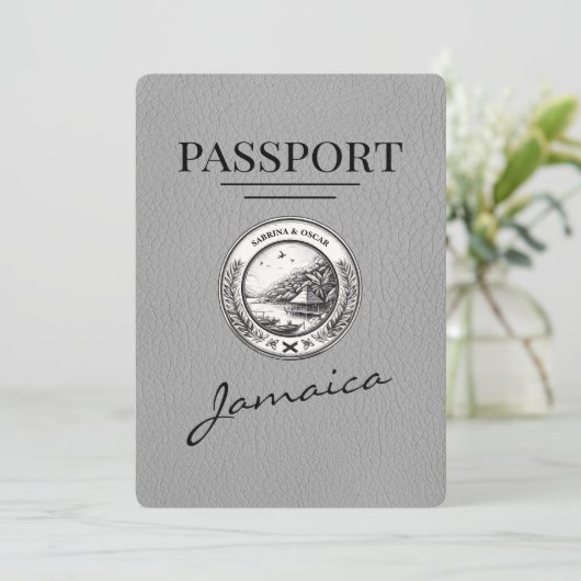 Grijs Jamaica paspoort Bewaar de datum Save The Date (Staand voorkant)