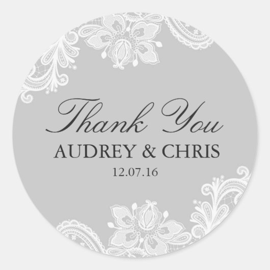 grijs kant dank u bruiloft Sticker (Voorkant)